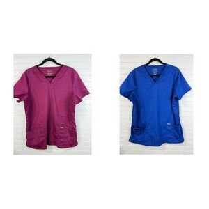 Cherokee Workwear Revolution‎ v-neck scrubs, 2 shirt bundle. Blue/Purple. Size L